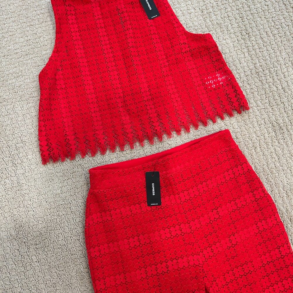 Never Worn NWT Express Flare Clover Lace Matching Set XS - Picture 2 of 6